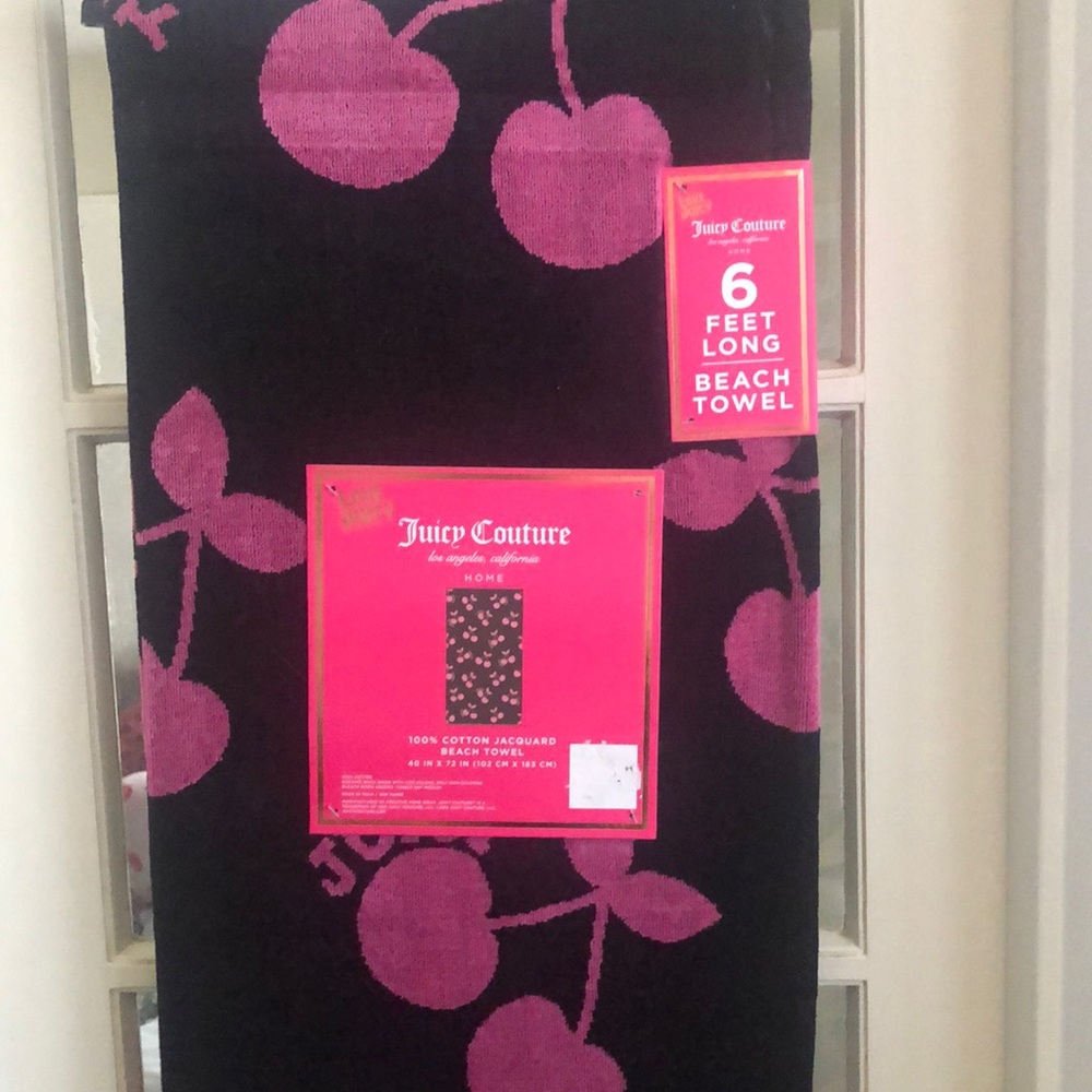 NWT Juicy Couture Black Background w/ Pink Cherries Beach Towel